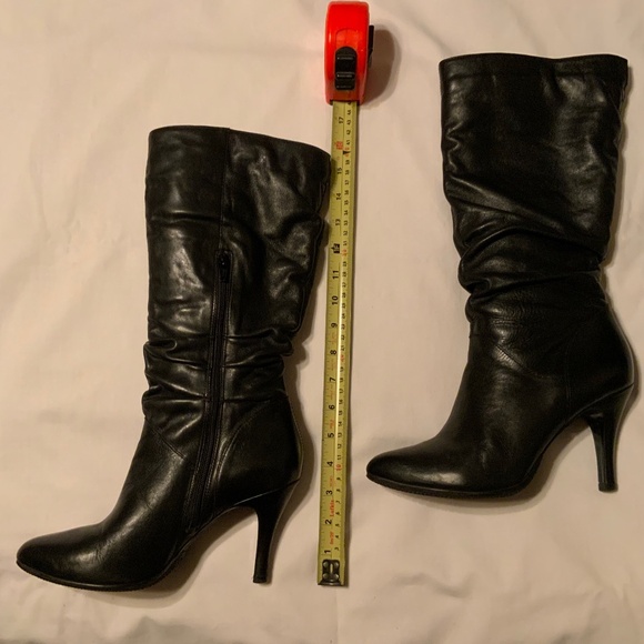 Diba Slouchy Sexy Black Heeled Leather Boots (8.5) - Picture 12 of 13